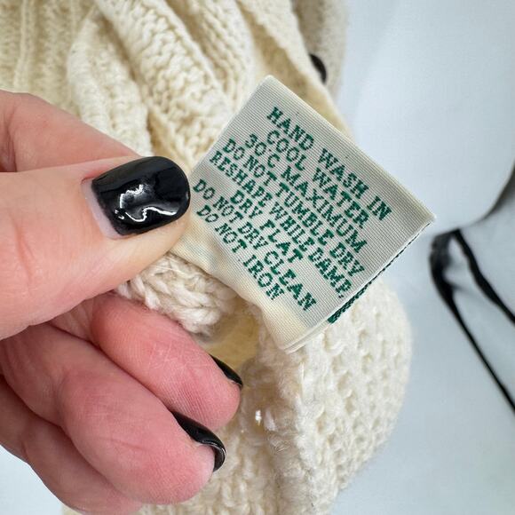 Vintage Blarney Woolen Mills Cream Cable Knit Cardigan 100% Merino Wool Size XL - Picture 7 of 9